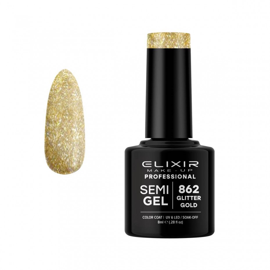 Acquista adesso Smalto unghie Elixir Semigel semipermanente da 8 ml - 862 Glitter Gold ELIXIR 